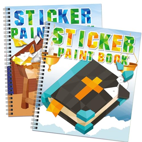 Omgouue 2PCS Bible Crafts for Kids Ages 4-8 Sticker Paint Books Includes Christian Jesus Angel Adam&Eve Theme Party Create 20 Pictures Sticker Sheets are Separate