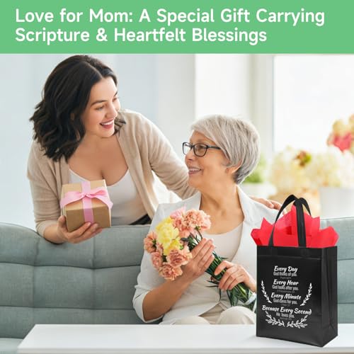 LUAVIARU 40 Pcs Bible Verse Christian Gift Bags Set – 20 Black Reusable Gift Bag with Handles & 20 Tissue Paper, Religious Gift Bag for Church Events, Baptism, Easter, Communion, Congratulations - color: Black, size: 20