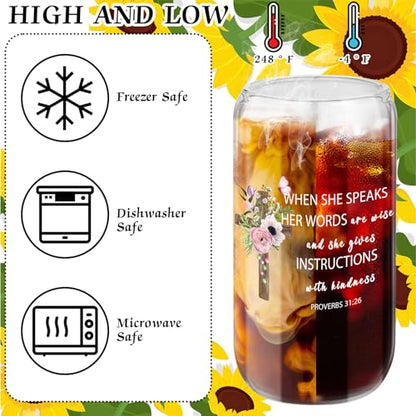 Maxcheck 6 Set Christian Gift Faith Floral Glass Cups with Lids and Straws - style: Floral
