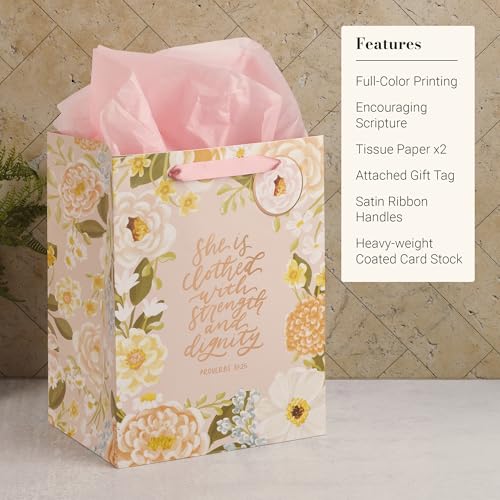 Christian Art Gifts Large Gift Bag with Tissue, Strength & Dignity, Pink - color: Be Still/Multicolor Floral, style: Large Portrait
