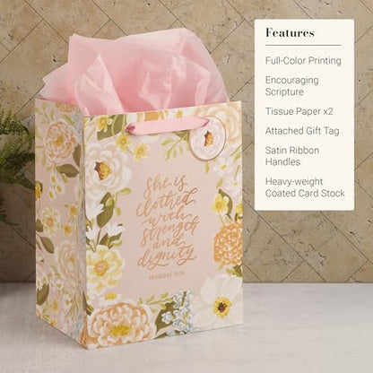 Christian Art Gifts Large Gift Bag with Tissue, Strength & Dignity, Pink - color: Be Still/Multicolor Floral, style: Large Portrait