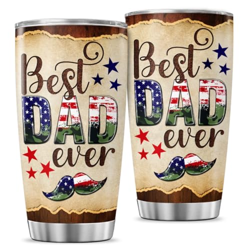 Best Dad Ever Patriotic Tumbler 20oz, Rustic American Mustache Design, Stainless Steel Insulated Travel Mug, Funny Gift for Fathers Day, Birthday, Husband, Grandpa - color: Dad Life S4