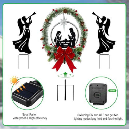 Solar Nativity Scene Outdoor,Nativity Set & Angel Christmas Garden Stakes - color: Black-Angel