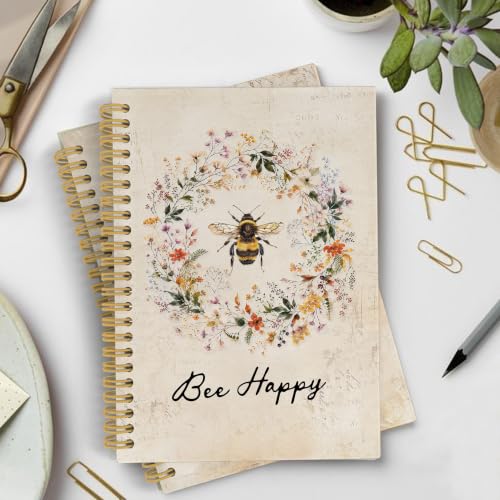 YLZlhb Inspirational Bee Floral Spiral Notebook Journal 5.5x8.3 Inches - color: happy