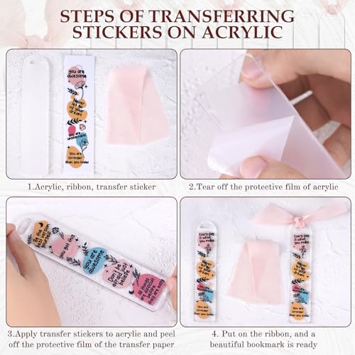 Dazoratix Christian Acrylic Bookmark Blanks - 60 Pcs Bible Verse Bookmarks Making Kit Religious Inspirational Clear Flower UV DTF Transfer Stickers with Ribbons DIY Craft for Reading Women Book Lovers
