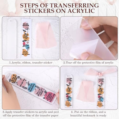 Dazoratix Christian Acrylic Bookmark Blanks - 60 Pcs Bible Verse Bookmarks Making Kit Religious Inspirational Clear Flower UV DTF Transfer Stickers with Ribbons DIY Craft for Reading Women Book Lovers
