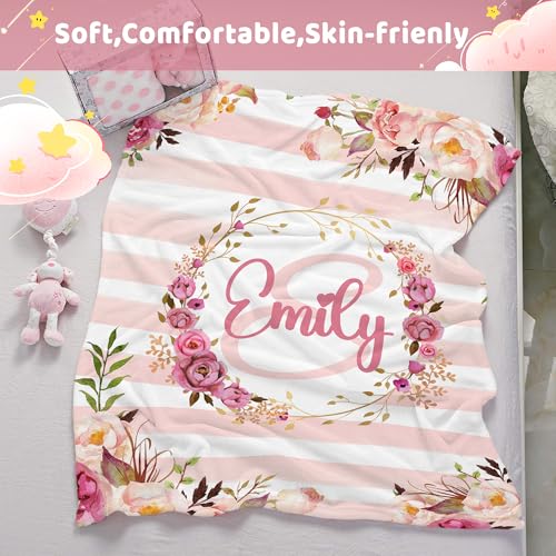 Personalized Flower Blanket for Girls with Name - color: Floral Name-c