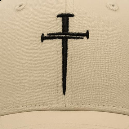 Three Nails Cross Christian Hats, Embroidered Baseball Caps for Adults - color: Tan