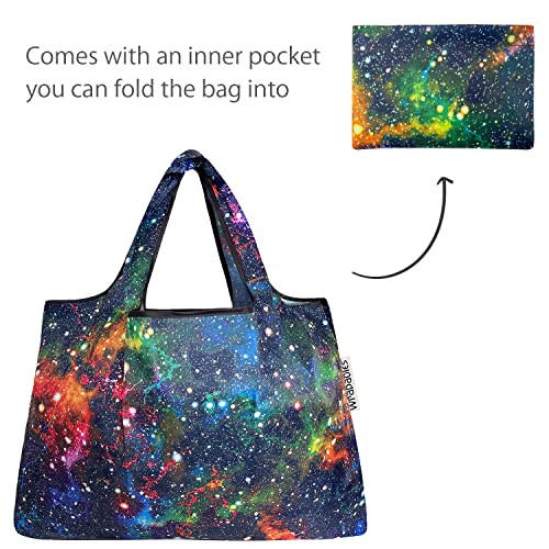 allydrew Large Foldable Tote Nylon Reusable Grocery Bags - color: Set of 2, Galaxy, size: Large & Small (Set of 2)