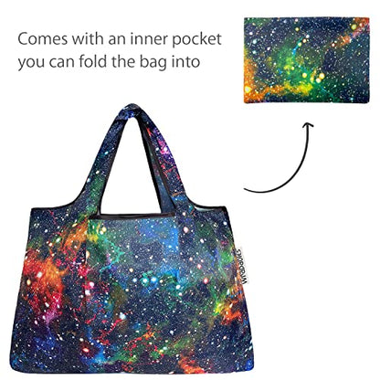 allydrew Large Foldable Tote Nylon Reusable Grocery Bags - color: Set of 2, Galaxy, size: Large & Small (Set of 2)