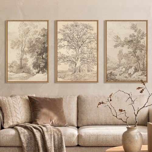 Ausril Large Vintage Tree Sketchbook Framed Canvas Wall Art Set -24"x36"x3 - color: Vintage Sketchbook Wall Art, size: 24"L x 36"W