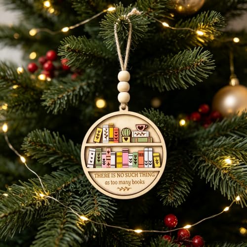 Funny Book Lover Christmas Ornament, Wooden Bookshelf Tree Decoration - color: Book Lover Shelf