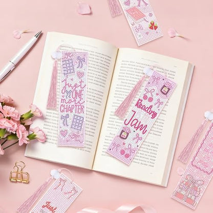 8 Pieces Christian Bible Verse Diamond Art Bookmarks 5d Christian Beaded Bookmark Acrylic Tassel Bookmark for DIY Making Beginners Adults Arts Craft Supplies (Pink Bow-1) - color: Pink Bow-1