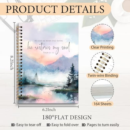 Christian Inspirational Notebook Journal, Motivational Prayer Scripture Journal, Psalm 23 Bible Verse Notebooks for Note Taking, Religious Christian Gifts for Women Spiral Notebook 5.5x8.3 Inch - color: PSALM 23: 2-3