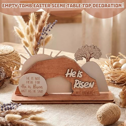 Blulu Empty Tomb Easter Scene and Christian Decoration Wooden Easter Resurrection Scene He is Risen Jesus Tomb Tray Set Nativity Jesus Scenes Decor for Religious Home Spring Decor Christian Gifts