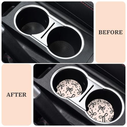 Black Bow Coquette Car Coasters for Cup Holder, Absorbent Coaster for Women - color: Black Bow253