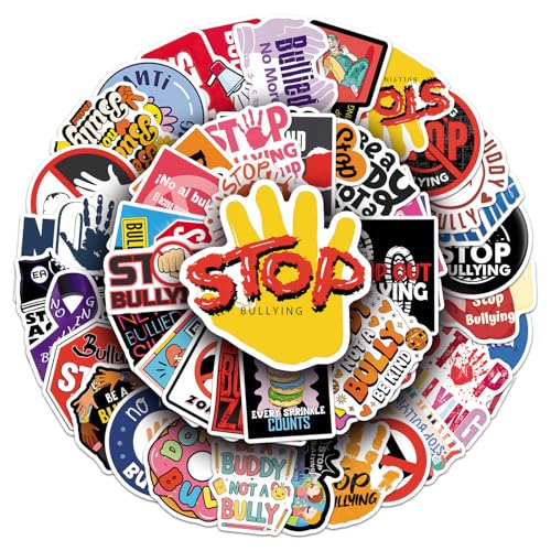 Stand Against Bullying Stickers 50pcs for Teen Water Bottle Cartoon Trendy Aesthetic Stickers Fun Aesthetic Waterproof Vinyl Decals for Laptop Bumper Luggage Skateboard Guitar (Colours-B7) - color: Colours-b7