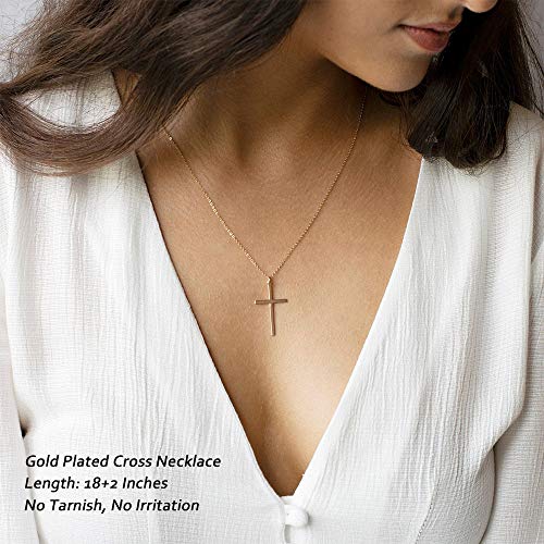 M MOOHAM Cross Necklace for Women Girls, Dainty 14K Gold Plated Cross Pendant Necklace Sideways Cross Choker Layered Necklaces for Women Girls - color: Cross Gold 0.75"×1.26"
