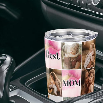 Personalized Mom Photos Tumbler Custom Pictures Insulated cups Travel Coffee Mug with Lids Stainless Steel 20 30 Oz Gifts for Mommy New Grandma Mother's Day - color: Mom 615