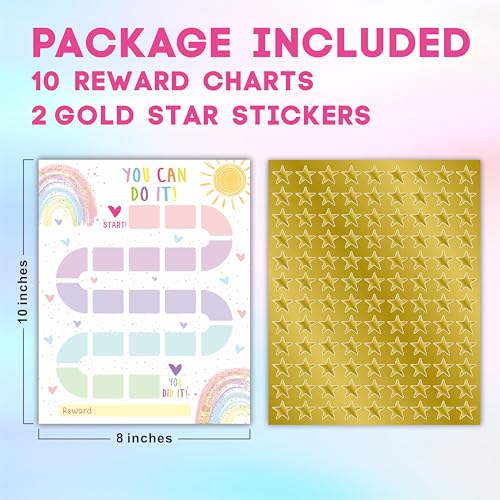 10 Reward Chart with 206 Golden Star Stickers-Boho Rainbow Theme -Incentive Chart,Positive Behavior Reward Chart for Kids,Toddler Homework Assignments, Attendance(8"X10")-A03 - color: Rainbow