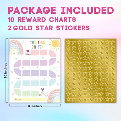 10 Reward Chart with 206 Golden Star Stickers-Boho Rainbow Theme -Incentive Chart,Positive Behavior Reward Chart for Kids,Toddler Homework Assignments, Attendance(8"X10")-A03 - color: Rainbow
