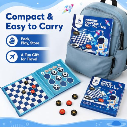 TRAVOFUN Magnetic Checkers Board Game | Travel Games for Kids 8-12 - style: Checkers&Tic-Tac-Toe
