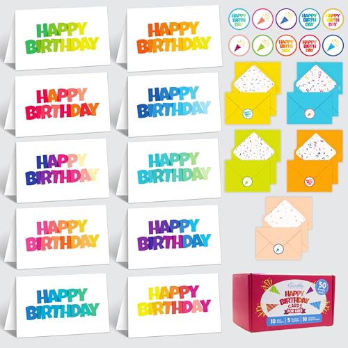 Decorably 50 Pack 6x4in Happy Birthday Cards Bulk, Assorted Designs