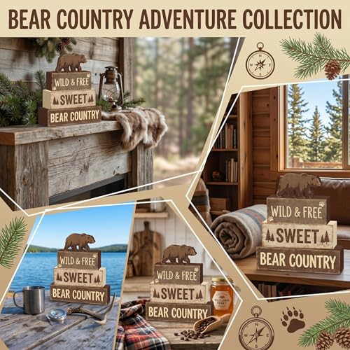 Britimes Tiered Tray Decor Set, 4 Pack, Wooden Table Sign, Woodland Bear - style: Brown Bear