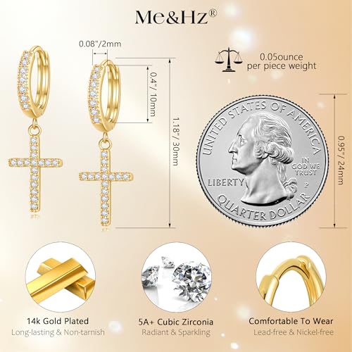 Me&Hz Cross Dangle Earrings for Women Men Cross Huggie Hoop Earrings - color: Gold
