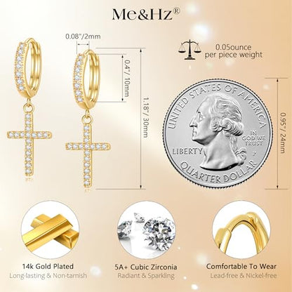 Me&Hz Cross Dangle Earrings for Women Men Cross Huggie Hoop Earrings - color: Gold