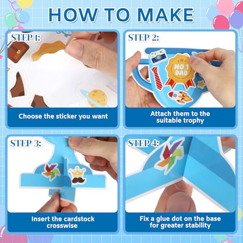 PAIVSUN 24Pcs Fathers Day Crafts for Kids, Make Your Own 3D Trophy for Dad, Father's Day Decorations Gifts DIY Crafts Kit for Classroom School Activities Home Party Favor Supplies - style: Fathers Day Trophy