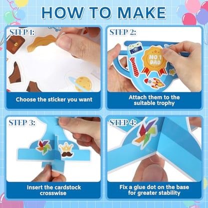 PAIVSUN 24Pcs Fathers Day Crafts for Kids, Make Your Own 3D Trophy for Dad, Father's Day Decorations Gifts DIY Crafts Kit for Classroom School Activities Home Party Favor Supplies - style: Fathers Day Trophy