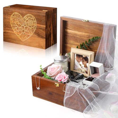 Threehoney Large Wooden Wedding Keepsake Box with Lid,Heart - style: Heart