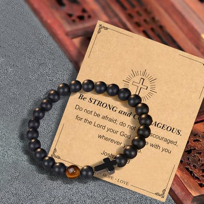 Christian Grandparents-Day Gifts for Men, Religious Cross Bracelet for Him - style: You are Braver than you believe - Black
