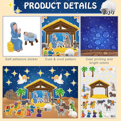 Yexiya 60 Sheets Christmas Nativity Stickers Make a Scene Kit, Cartoon - style: Cartoon