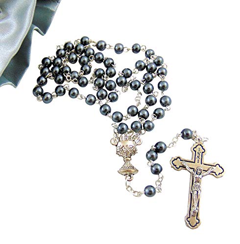 Westmon Works First Holy Communion Rosary Beads with Metal Crucifix & Center for Him Deluxe Set with Gift Bag