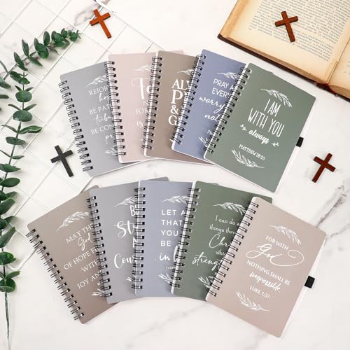 Kosiz 60 Pcs/30 Set Christian Gift Bulk Spiral Notebook and Pen, Morandi - color: Dark Color