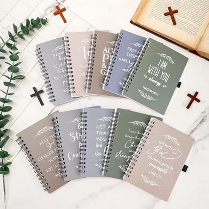 Kosiz 60 Pcs/30 Set Christian Gift Bulk Spiral Notebook and Pen, Morandi - color: Dark Color