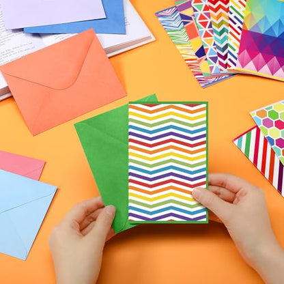 Motiskyy 50 Pcs Blank Greeting Cards 4x6, Blank Cards with Envelopes, 10 Designs, Ideal Stationary Set for All Occasions, Stationary with Matching White Envelope and Sticker (Bright Patterns) - style: Bright Patterns