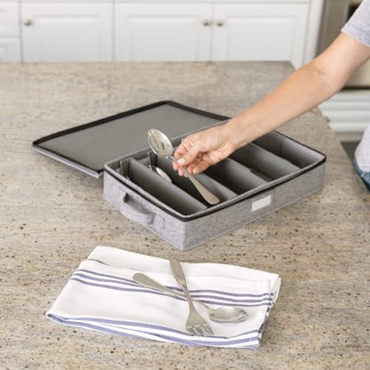 Stack Store Plus More Flatware Storage Case with 5 Adjustable Compartments - Tableware Utensil Chest with Carrying Handles - Protects and Organizes Cutlery and Silverware - Hard Shell and Stackable - style: Silverware Storage