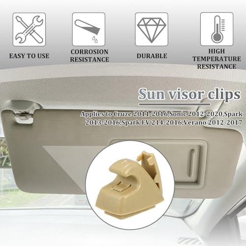 2PCS Car Sun Visor Clip Retainer, OEM#95994975 95994976 Vehicle Sun Visor Hook Bracket, Auto Sunvisor Holder Clip Replacement, Compatible with Cruze 2011-2016 Sonic 2012-2020 (Beige) - color: Beige