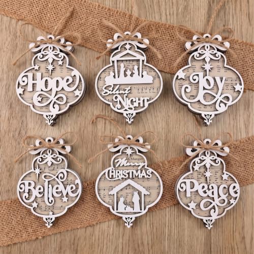 Shellwei 24 Pcs Christmas Ornament Bulk Wooden Nativity Scene Music Sheet - style: Quatrefoil