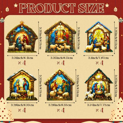 Halloscume 24 Pcs Christmas Nativity Scene Ornaments Bulk, House Shape - style: House Style