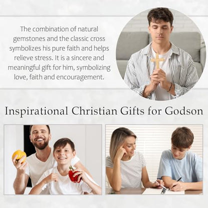 Cross Bracelet Gifts for Men Boys, Cross Beads Bracelet Christian Christmas Easter Basket Stuffers Baptism Jewelry Gifts for Man Him Son Grandson Nephew Brother Godfather Godson - style: Godson