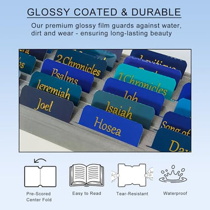 Vorscrin-Laminated Bible Tabs for Women and Men, Gold Foil Lettering Design, Reposition and Large Print Stickers, Bible Study Supplies, 90 Chapters Labels for Easy Navigation(Blue) - color: Blue