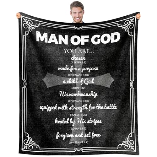 Fathers Day Christian Gifts for Men, Religious Confirmation Sponsor Gifts for Men Blanket 50"x60", Spiritual Inspirational Catholic Baptism Bible Faith Based Gift, Encouragement Gift for Man of God