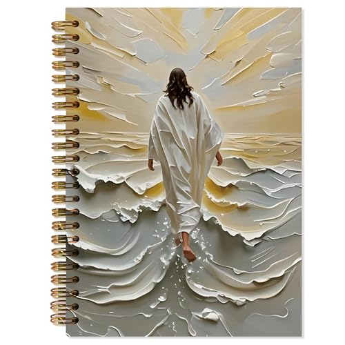 Jesus Christian Notebook Journal, Jesus Walking on Water Religious Notebooks for Note Taking, Christian Prayer Journal for Women Men, Spiral Notebook 5.5x8.3 Inch - color: Jesus Waves