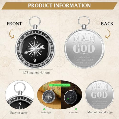 Chiisong 25 Set Man of God Gifts Include 25 Christian Mini Compass, 25 Religious Notebooks, 25 Bamboo Ballpoint Pens for Father's Day Pastors Church Travel Party Favors(25 Sets,Black, Silver) - color: Black, Silver