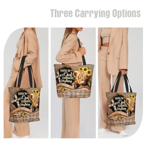 Bible Tote Bags for Women Christian Gifts Religious Church Shoulder Bag - color: Cow