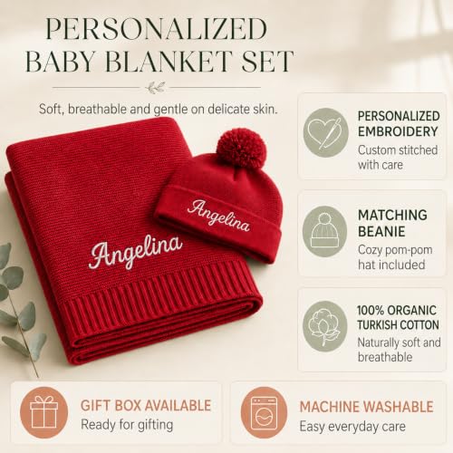 Personalized Baby Blanket with Name, GOTS Organic Custom Baby Blanket